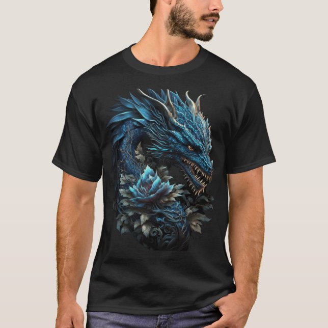Camiseta Dragão Chinês Azul E Menina Estética E Menino Retr (Frente)