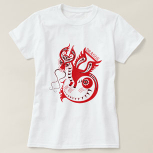 Camiseta Dragão Chinês de Desenho Vermelho