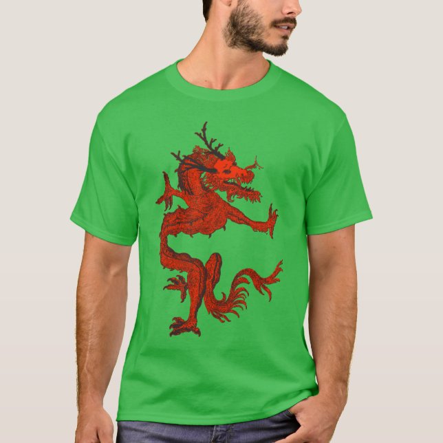 Camiseta Dragão Chinês Tradicional Colorido Azul na Lua (Frente)
