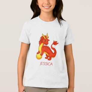 Camiseta Dragão Chinês Vermelho Nome Personalizado