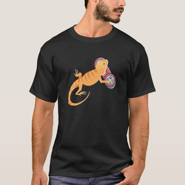 Camiseta Dragão com barba jogando vídeo-games (Frente)