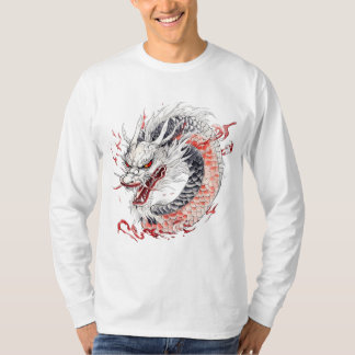 Camiseta Dragão com escamas vermelhas e brancas
