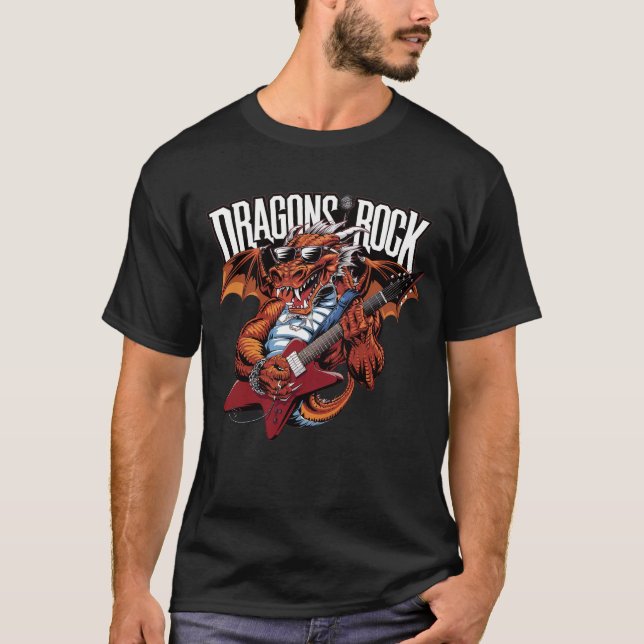 Camiseta Dragão com óculos de sol tocando violão (Frente)
