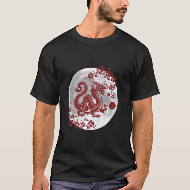 Camiseta Dragão com Sakura e Lua Cheia (Frente)