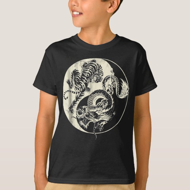 Camiseta Dragão Com Tatuagem De Tigre YIN E Yang Beast Figh (Frente)