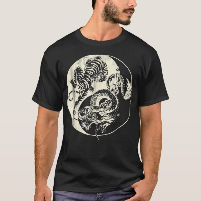 Camiseta Dragão Com Tatuagem De Tigre YIN E Yang Beast Figh (Frente)