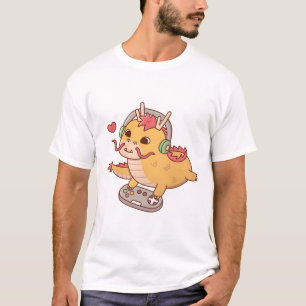 Camiseta Dragão-Cuado Reproduzindo Videos games no Controla