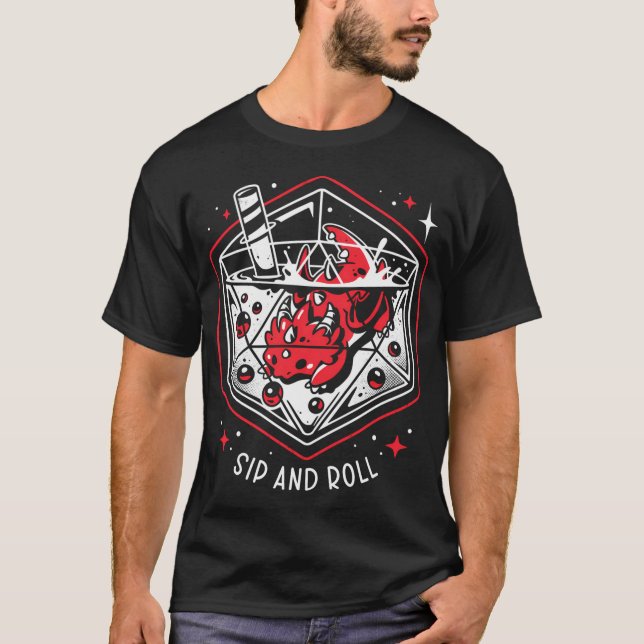 Camiseta Dragão D20 - Dice de bolha de Draconic (Frente)