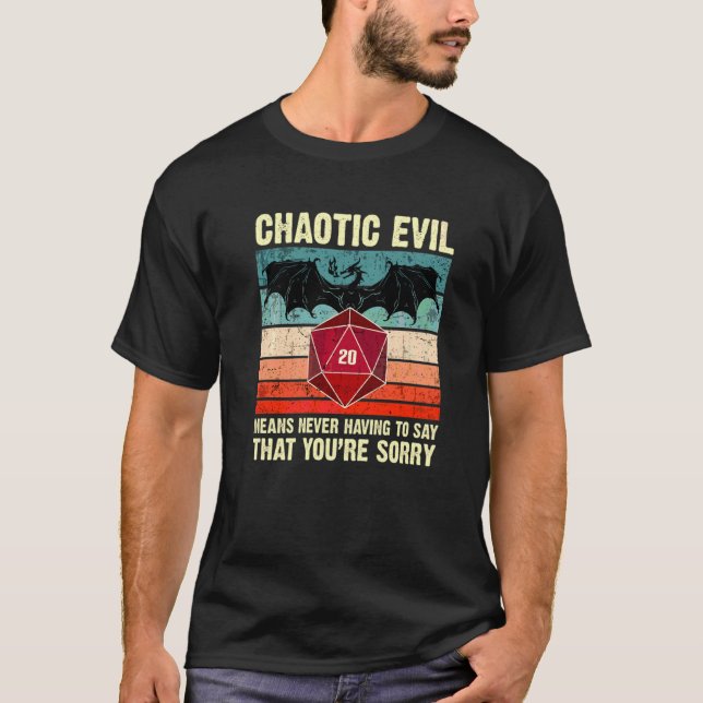 Camiseta Dragão D20 Tabletop Rpg Dragon Alinhamento de Mau  (Frente)