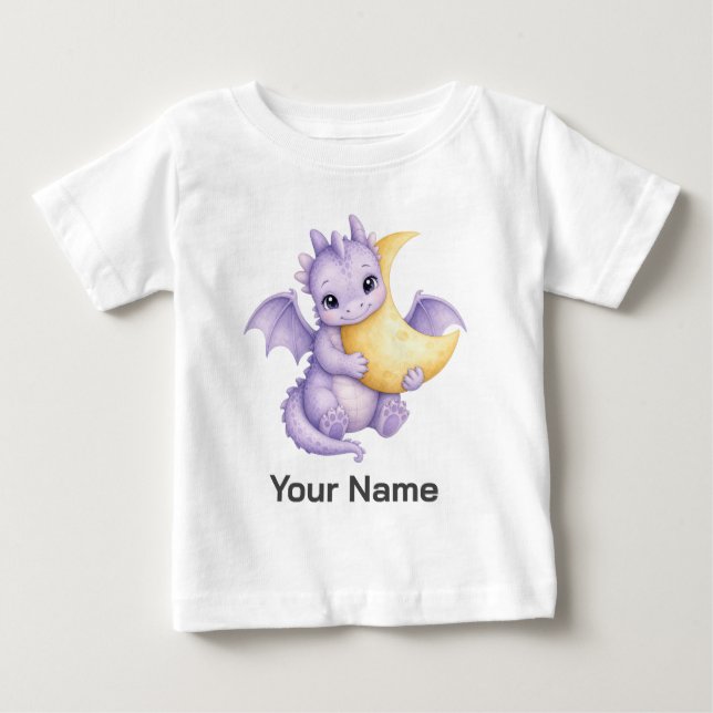 Camiseta Dragão de Bebê Personalizado Abraçando a Lua (Frente)