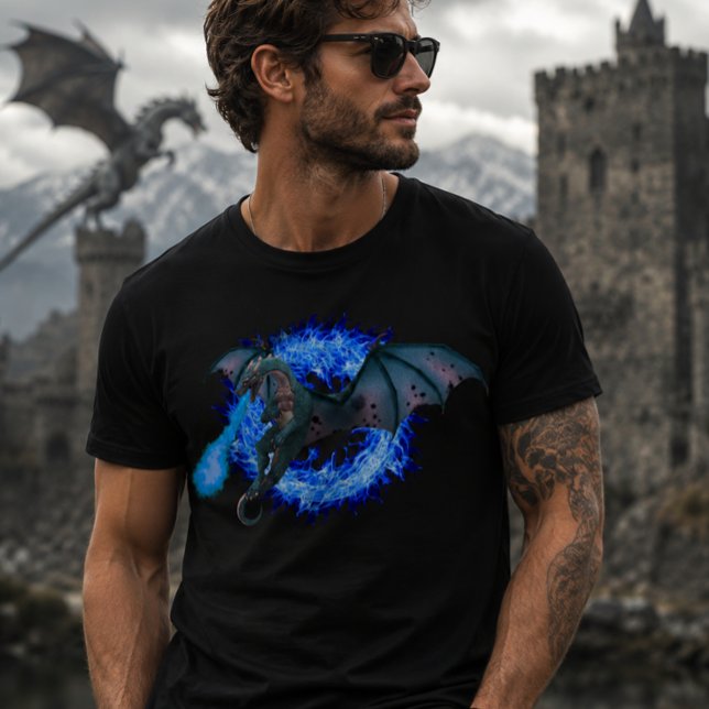 Camiseta Dragão de Chama Azul Respirando Fogo (Criador carregado)