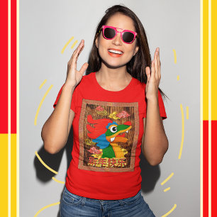 Camiseta Dragão de Corte de Papelaria Chinês Vermelho Doura