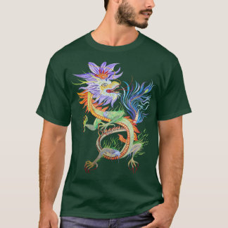 Camiseta Dragão de Fogo Chinês Brilhante e Vívido Corta o T