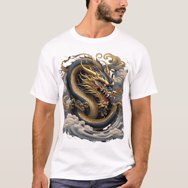 Camiseta – Dragão de Fogo Dourado – Poder Mítico (Frente)