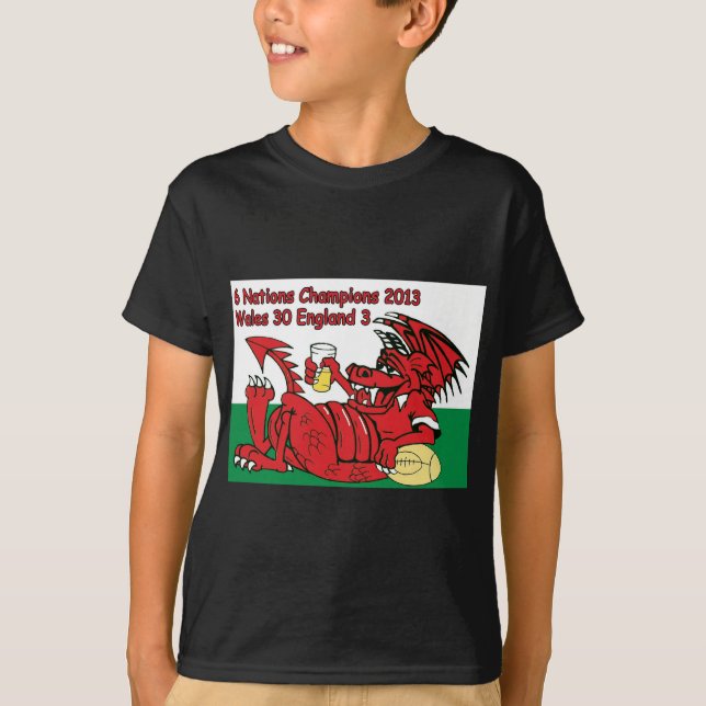 Camiseta Dragão de Galês, 6 campeões das nações, Wales v (Frente)