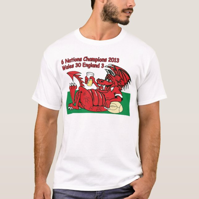 Camiseta Dragão de Galês, 6 campeões das nações, Wales v (Frente)