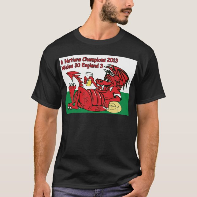 Camiseta Dragão de Galês, 6 campeões das nações, Wales v (Frente)