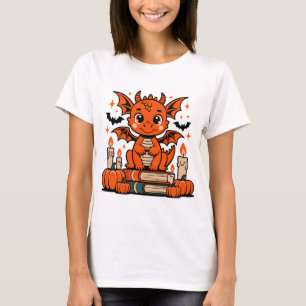 Camiseta Dragão de Halloween bonito com livros