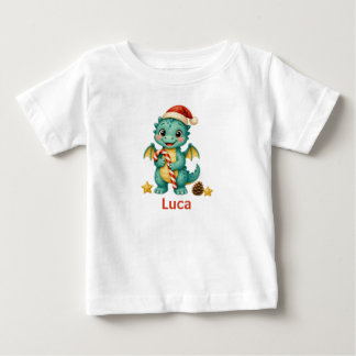 Camiseta Dragão de Natal Azul Turquesa Alegre com Bala de C