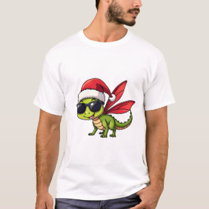 Camiseta Dragão-de-natal Chapéu de Papai Noel Natal Engraça