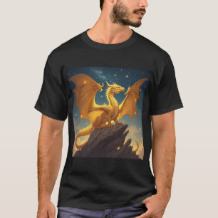 Camiseta Dragão Dourado Empoleirado em uma Falésia sob o Cé