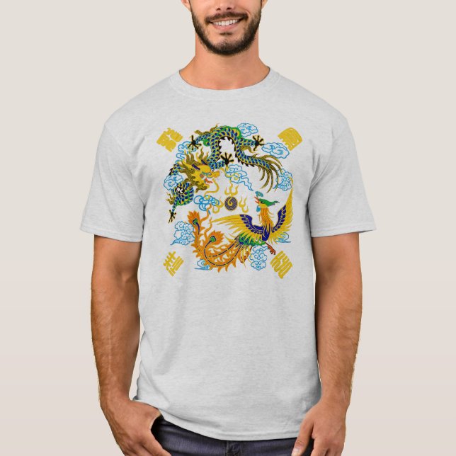 Camiseta Dragão e arte do chinês de phoenix (Frente)