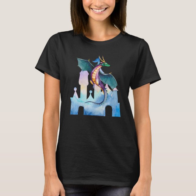 Camiseta Dragão e Castelo Watercolor Fantasy Myst (Frente)
