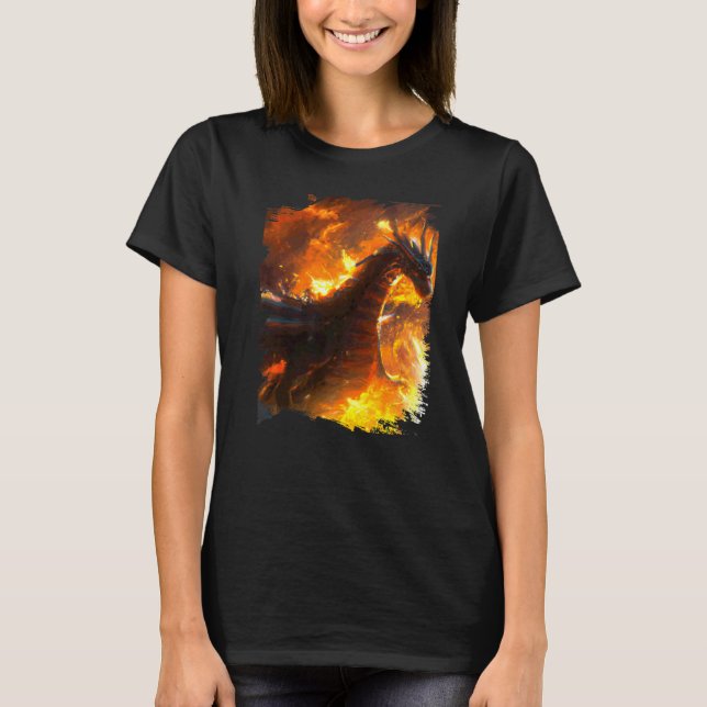 Camiseta Dragão Espacial Soltando Fogo (Frente)