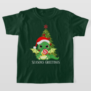 Camiseta dragão festivo de fantasia de Natal adicione texto