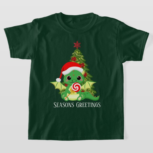 Camiseta dragão festivo de fantasia de Natal adicione texto (Postura )