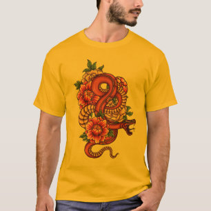 Camiseta Dragão Floral Rosa e Negro em