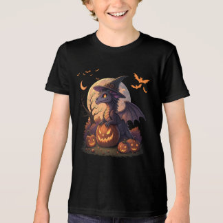 Camiseta Dragão fofo de Halloween com chapéu de bruxa e abó