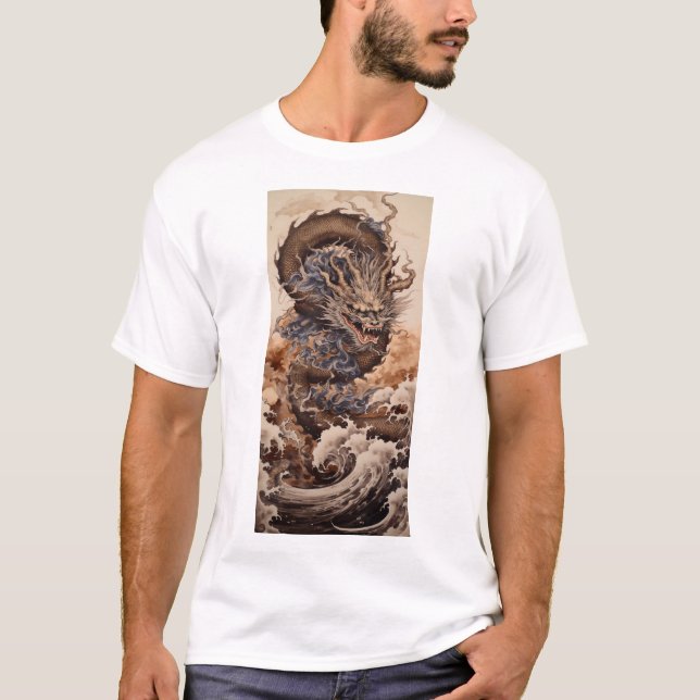 Camiseta Dragão japonês em forma de cobra com kanagaw (Frente)