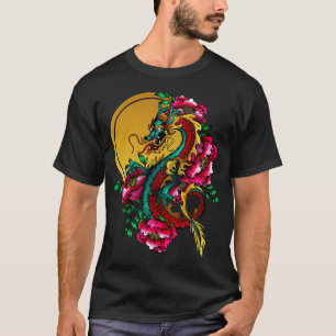 Camiseta Dragão Japonês Tatuagem Dourada Sun Lotus