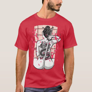 Camiseta Dragão Japonês Tatuou Samurai Girl Cherry Bloss