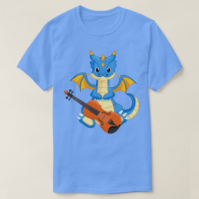 Camiseta Dragão Jogando Violino Engraçado Bom Dragão Violin (Frente do Design)