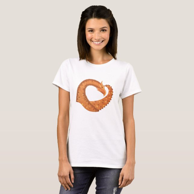 Camiseta Dragão laranja queimado em branco (Frente Completa)