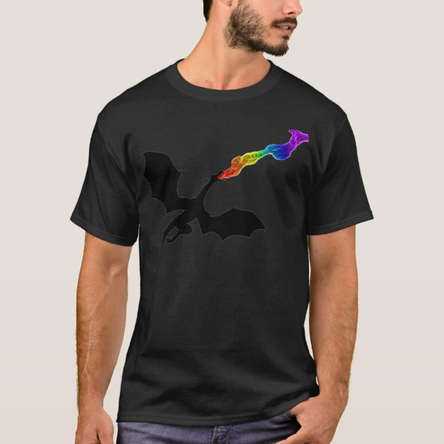 Camiseta Dragão LGBTQ com Orgulho de Fogo Arco-Íris Premium (Frente)