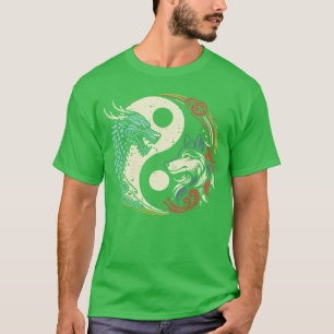 Camiseta Dragão Lobo Yin Yang Chinês Mitológico Zen Homens
