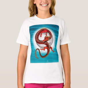 Camiseta Dragão Lua Vermelha Arte de Fantasia Celestial