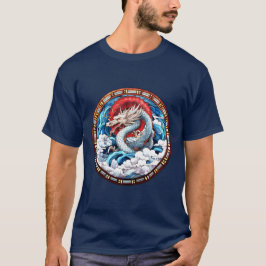 Camiseta Dragão Mítico Asiático em Vermelho e Azul