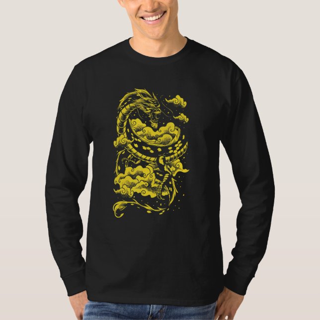 Camiseta Dragão-Mítico Criatura Chinesa Voador Dragão (Frente)