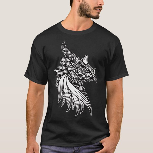 Camiseta Dragão Mítico Mandala - Cabeça de Cavalo Fantasia (Frente)