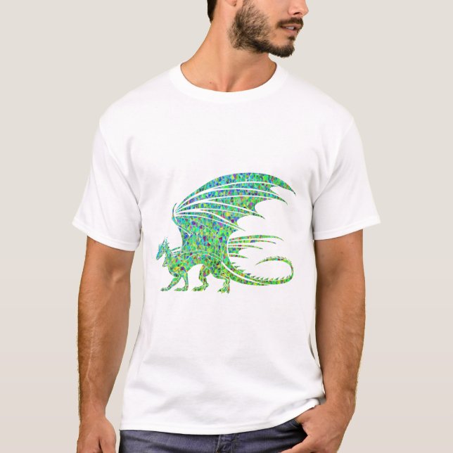 Camiseta Dragão Mosaico Verde Incrível (Frente)