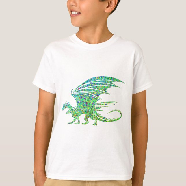 Camiseta Dragão Mosaico Verde Incrível (Frente)