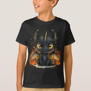 Camiseta Dragão Negro Bebê em chamas