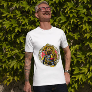 Camiseta Dragão Ouro japonês e Guerreiro Samurai
