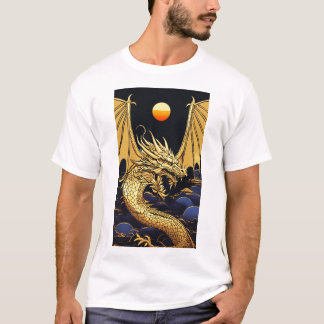 Camiseta "Dragão Ouro no amanhecer: Fusão Vaporwave"