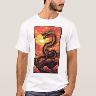 Camiseta "Dragão Ouro no nascer do Sol - Elegância Vaporwav