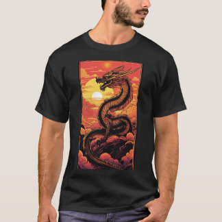 Camiseta "Dragão Ouro no nascer do Sol - Elegância Vaporwav